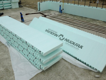 Nudura Insulated Concrete Forms are a bit like big Lego blocks. They're connected together onsite and then the centre cavity is filled with concrete.